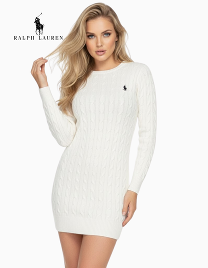Robe pull en maille torsadée Damen RL blanche | Édition limitée